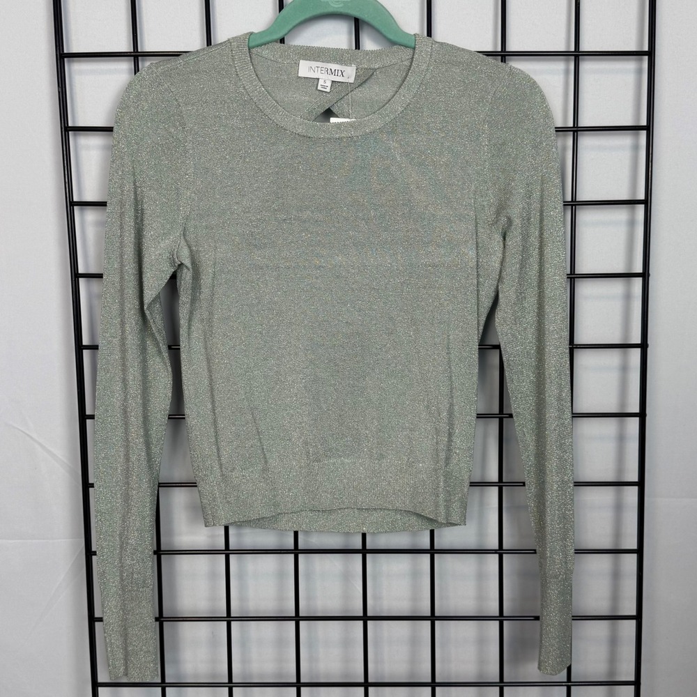 Intermix‎ Giselle Lurex Sweater Womens Small Light Green Metallic NWT Glitter